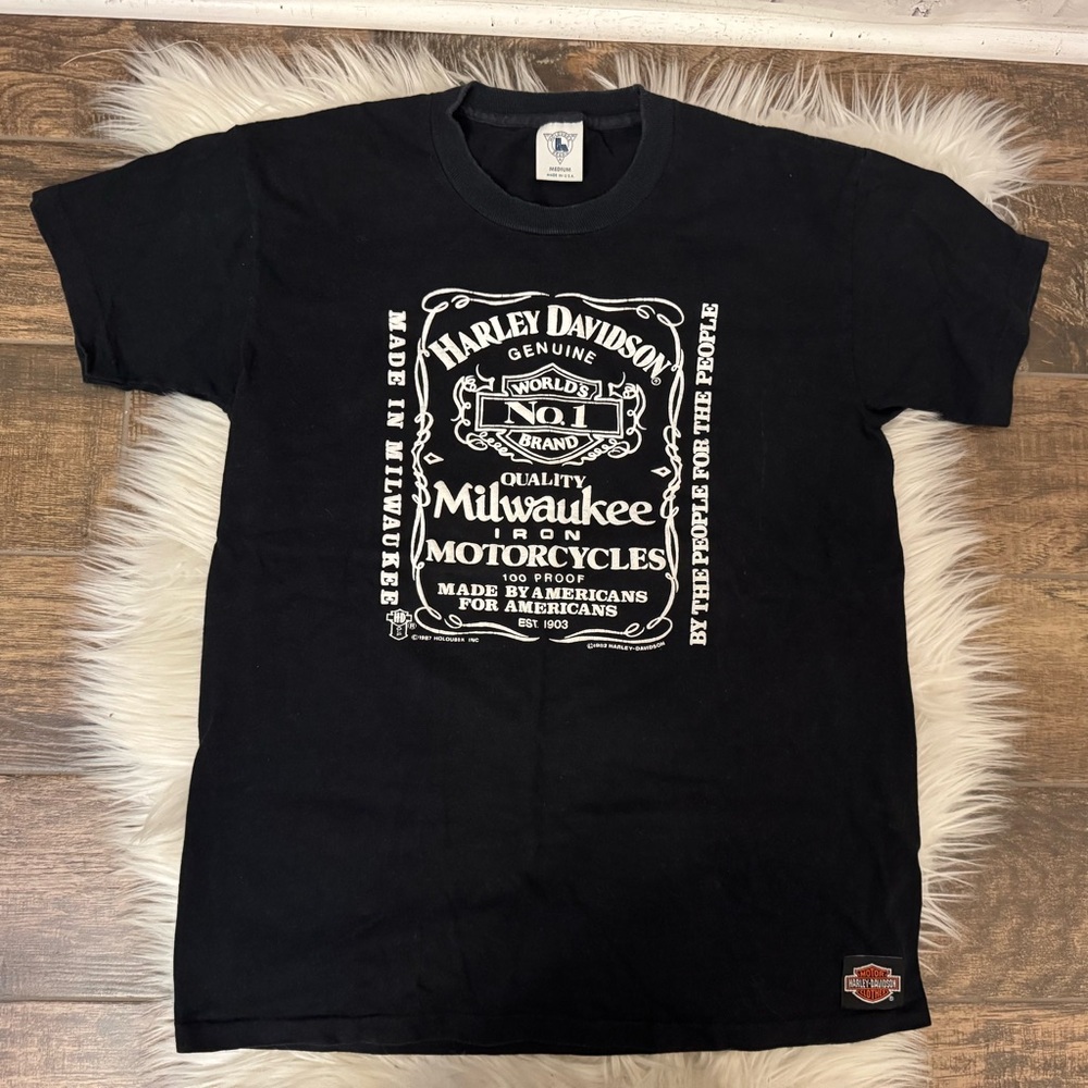 Vintage Harley Davidson made in USA villa park IL black white t‎ shirt med eagle